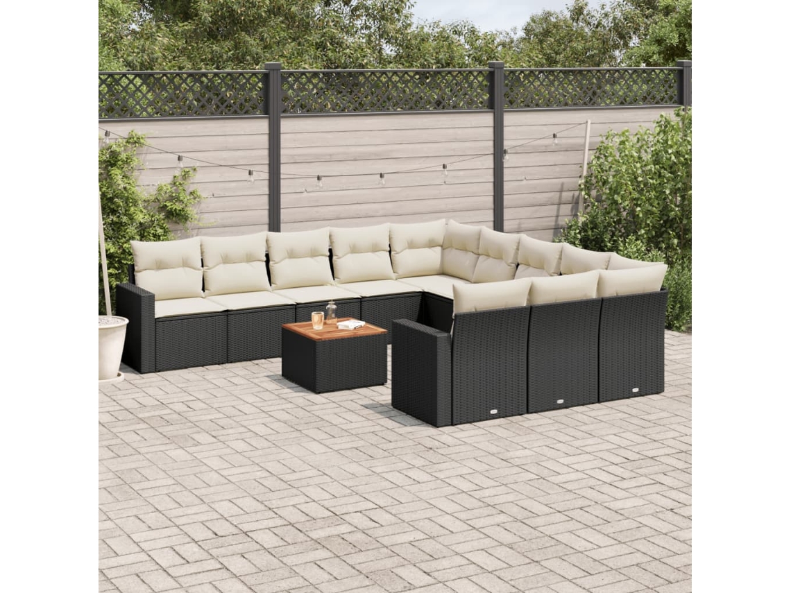 Conjunto 12 de sofás de jardim c/ almofadões VIDAXL vime PE preto