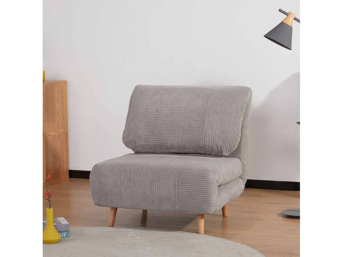 Sofá Cama 2 Em 1, Poltrona Reclinável Com Estrutura De Madeira, Estofado Em Cord, Para Quarto E Sala De Estar, Cinza Claro Pangshiyuan (82x89x83cm)