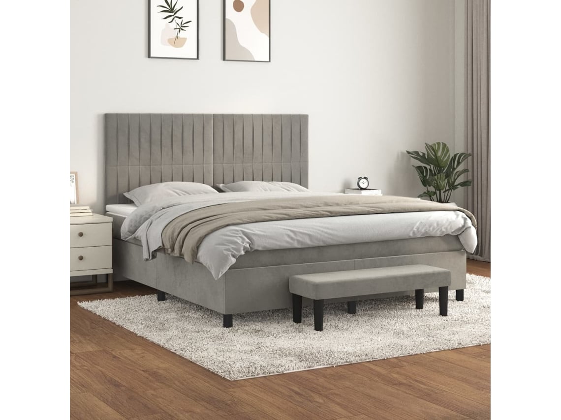 vidaXL Cama com molas/colchão 180x200 cm veludo cinzento-claro