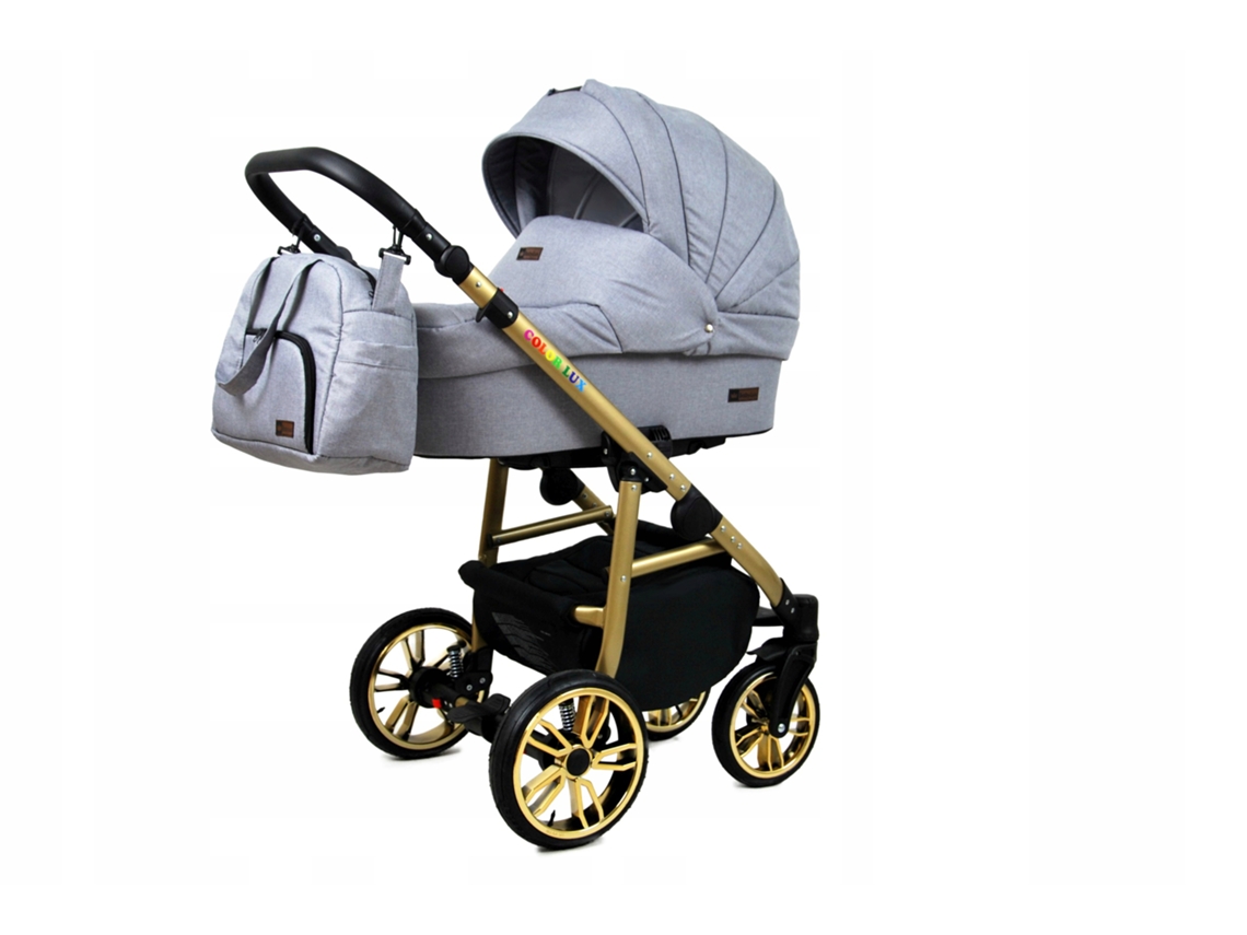 Carrinho de Bebé Multifuncional BABYLUX CLASSIC GOLD 4 Em 1 -Silver Flex GOLD FRAME - Ajustável e dobrável Construção leve em alumínio - Acessórios