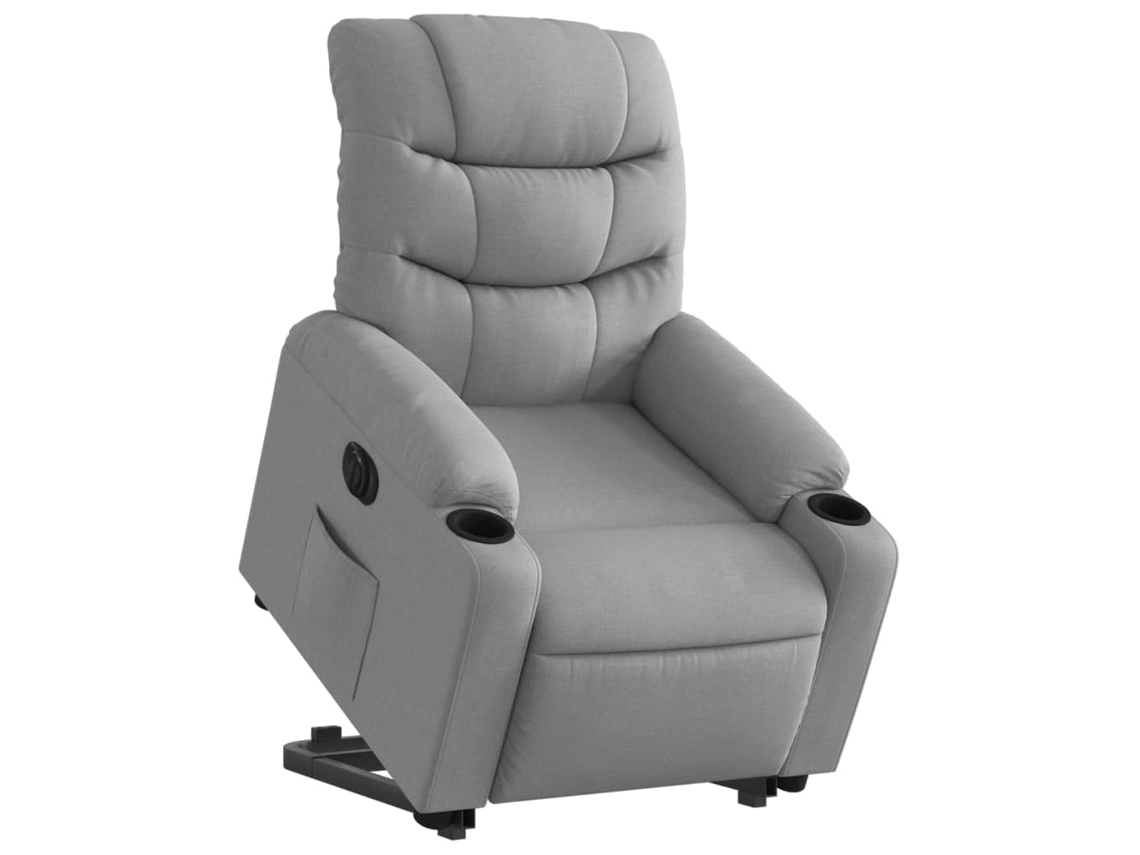 Poltrona reclinável elevatória elétrica tecido cinzento-claro