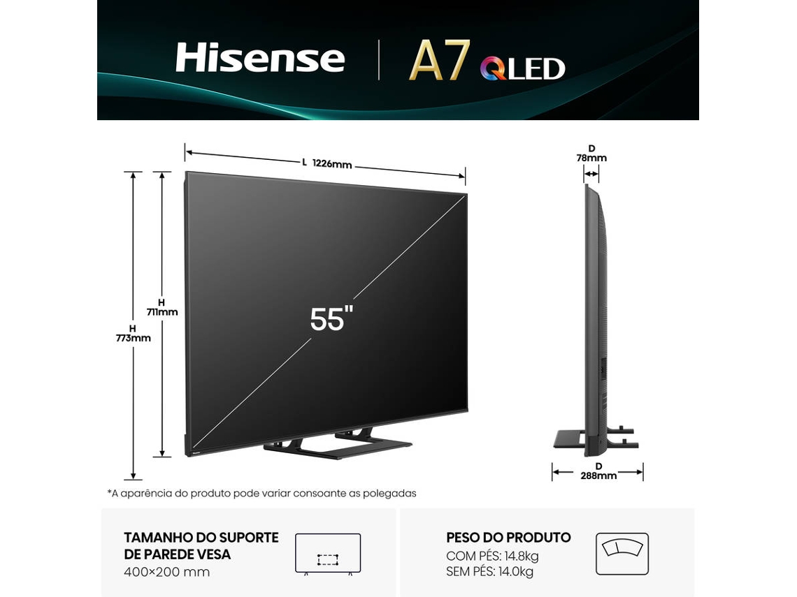 TV HISENSE 55A7Q (QLED - 55'' - 140 cm - 4K Ultra HD - Smart TV)