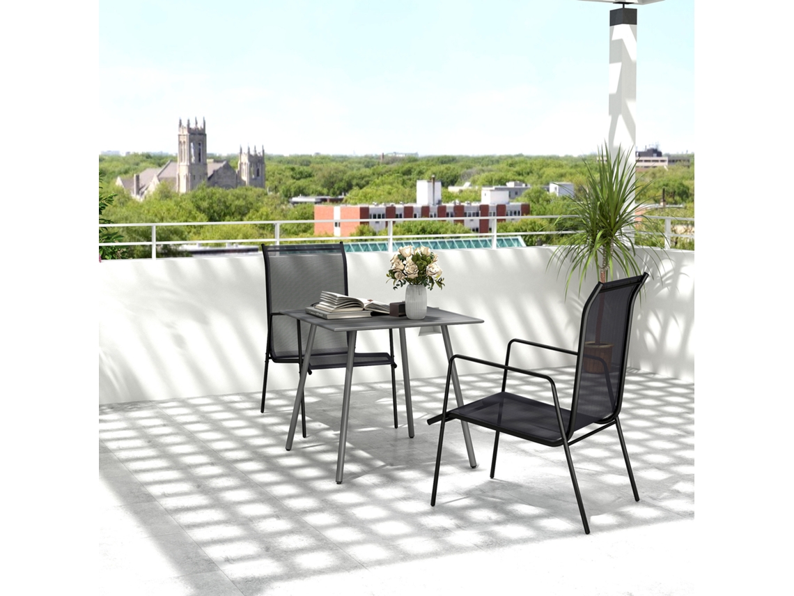 Mesa De Jardim Com Estrutura De Aço, Resistente Às Intempéries, Para 4 Pessoas, Cinza Pangshiyuan (80x80x74cm)