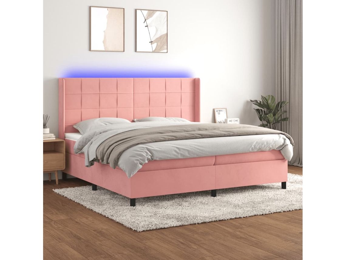 Cama box spring VIDAXL Cor-de-rosa Veludo (200x200 cm)