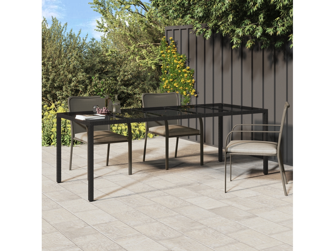 Mesa De Jantar De Jardim Preta Rattan Poliéster Vidaxl Preto Vime Pe (250 X 100 X 75 Cm)