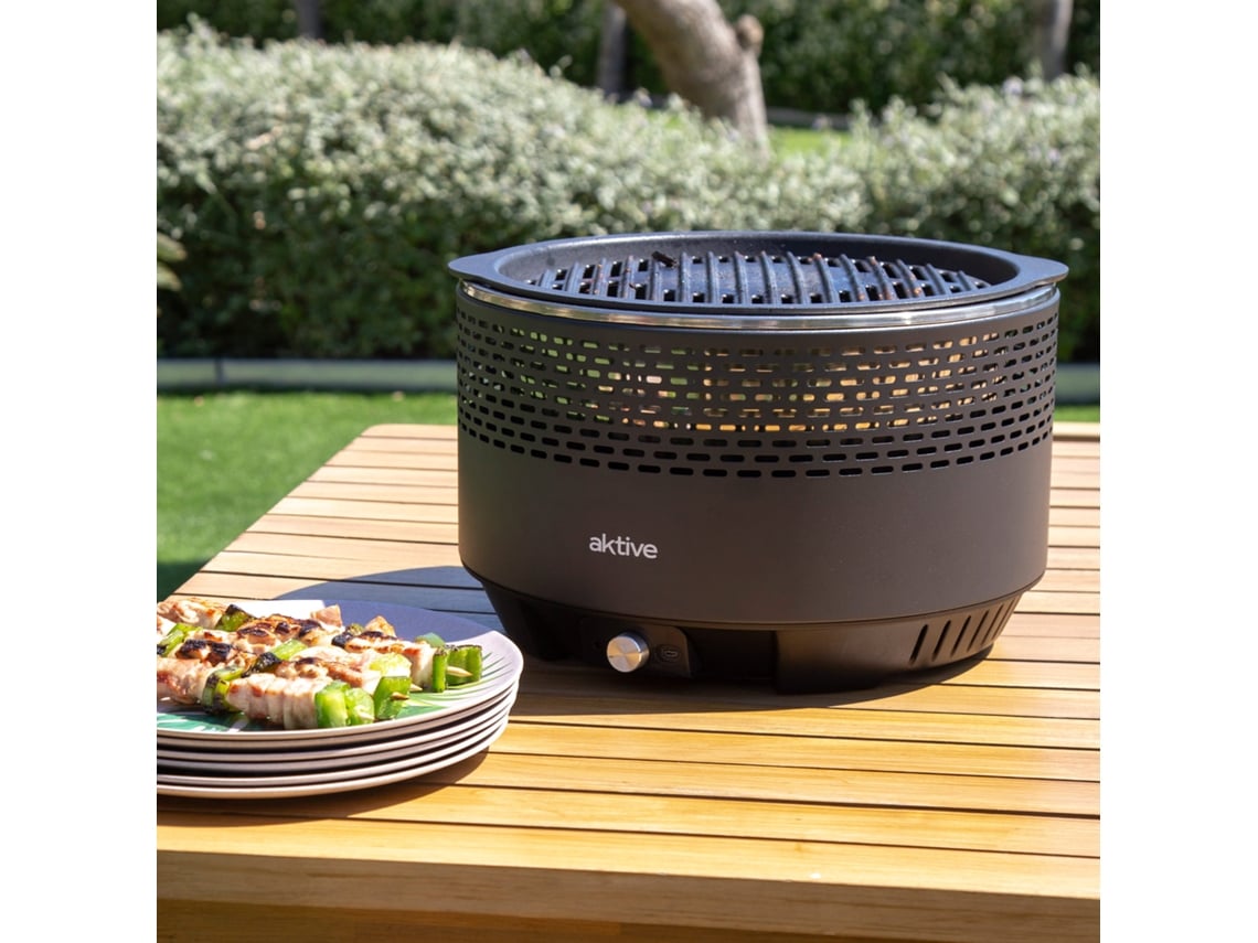 Barbecue Redonda Sem Fumaça Preta 2 Em 1 Tampo De Mesa34 Cm AKTIVE