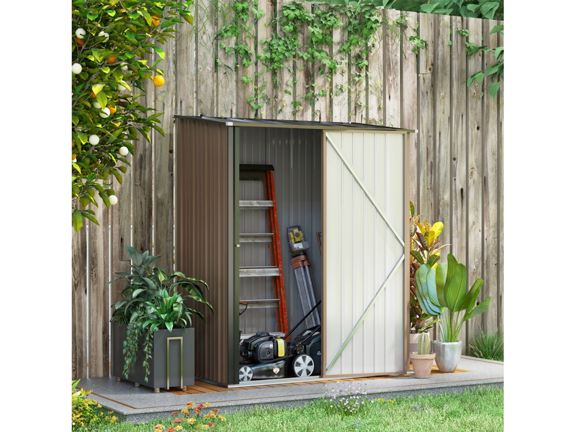 Abrigo de Jardim Aço Lacado cor Marrón 161.5x94.5x196 cm OUTSUNNY