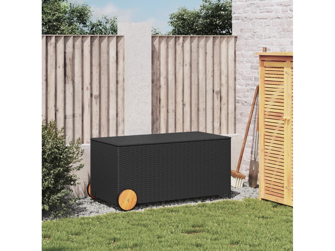 Caixa de Arrumação para Jardim com Rodas 190L Vime Pe Preto PANGSHIYUAN