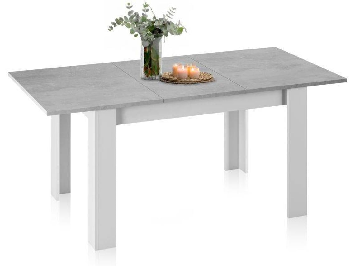 Mesa de jantar extensível Danna Blanco Artik (Branco Mate) - Cinza Cimento 190 x 78 x cm DUEHOME