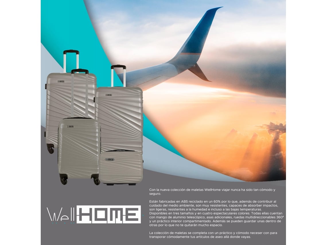 Conjunto De 3 Malas Rígidas Abs Em Prata Metálica Nude Wellhome