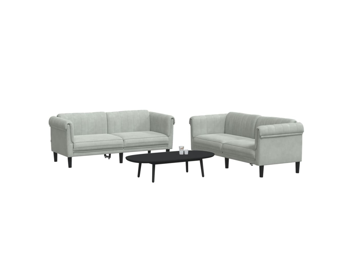 Conjunto 2 Pcs de Sofás Veludo Cinzento-Claro PANGSHIYUAN