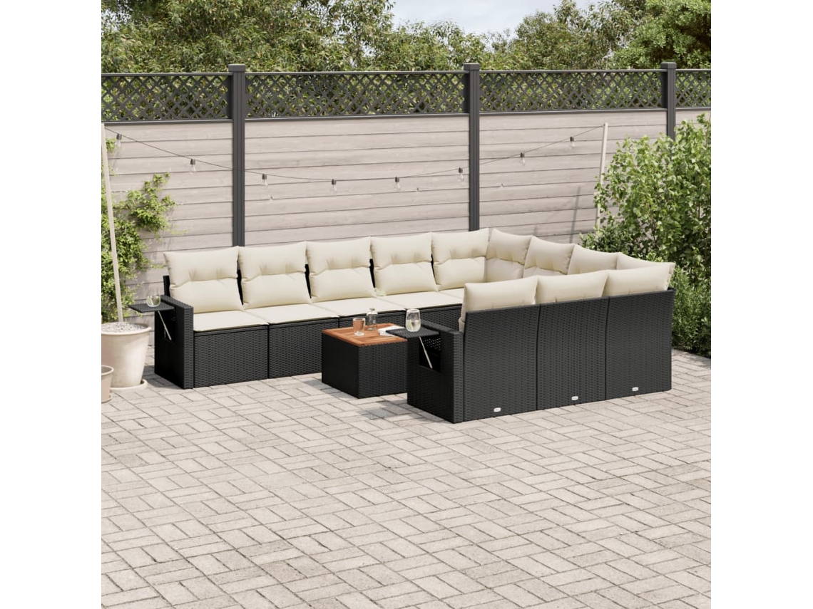 Conjunto 11 sofás de jardim c/ almofadões VIDAXL vime PE preto
