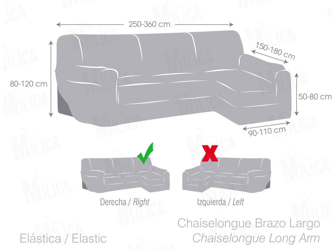 Capa Tecido Elástico para Sofá Chaise Longue em Forma de L MILICA Orientação Direita Spongy Azul