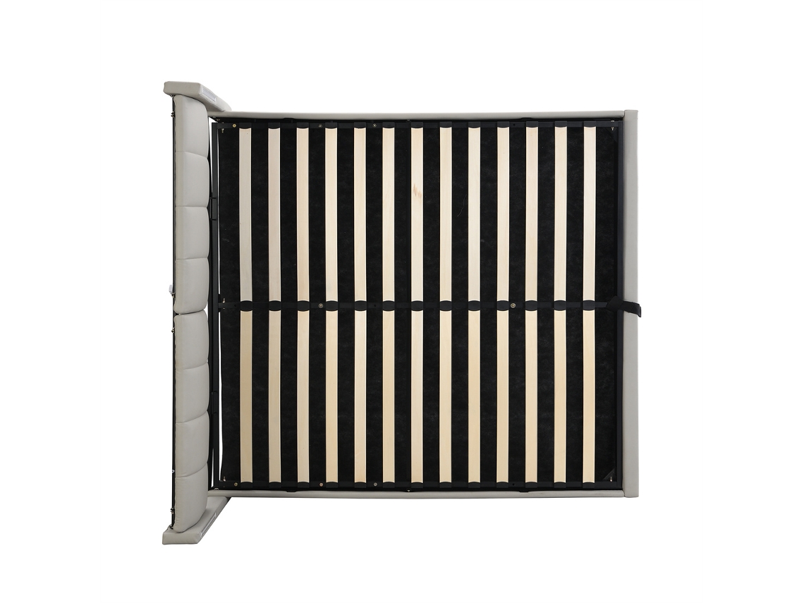 Cama Com Cabeceira E Arrumação Estofada Hidráulica Iluminação Led Espaço Gutent Pele Sintética Cinzento (140x200)