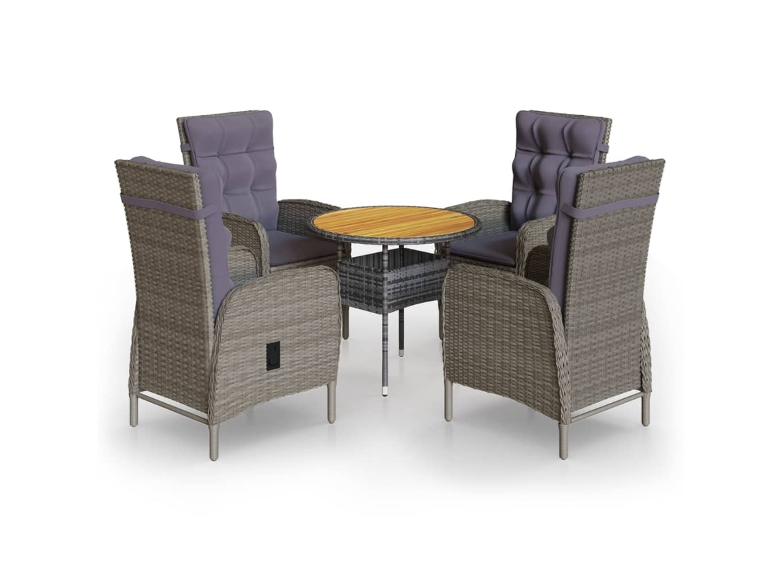 Conjunto Bistrô de Jardim com 5 Peças em Vime Sintético Cinza