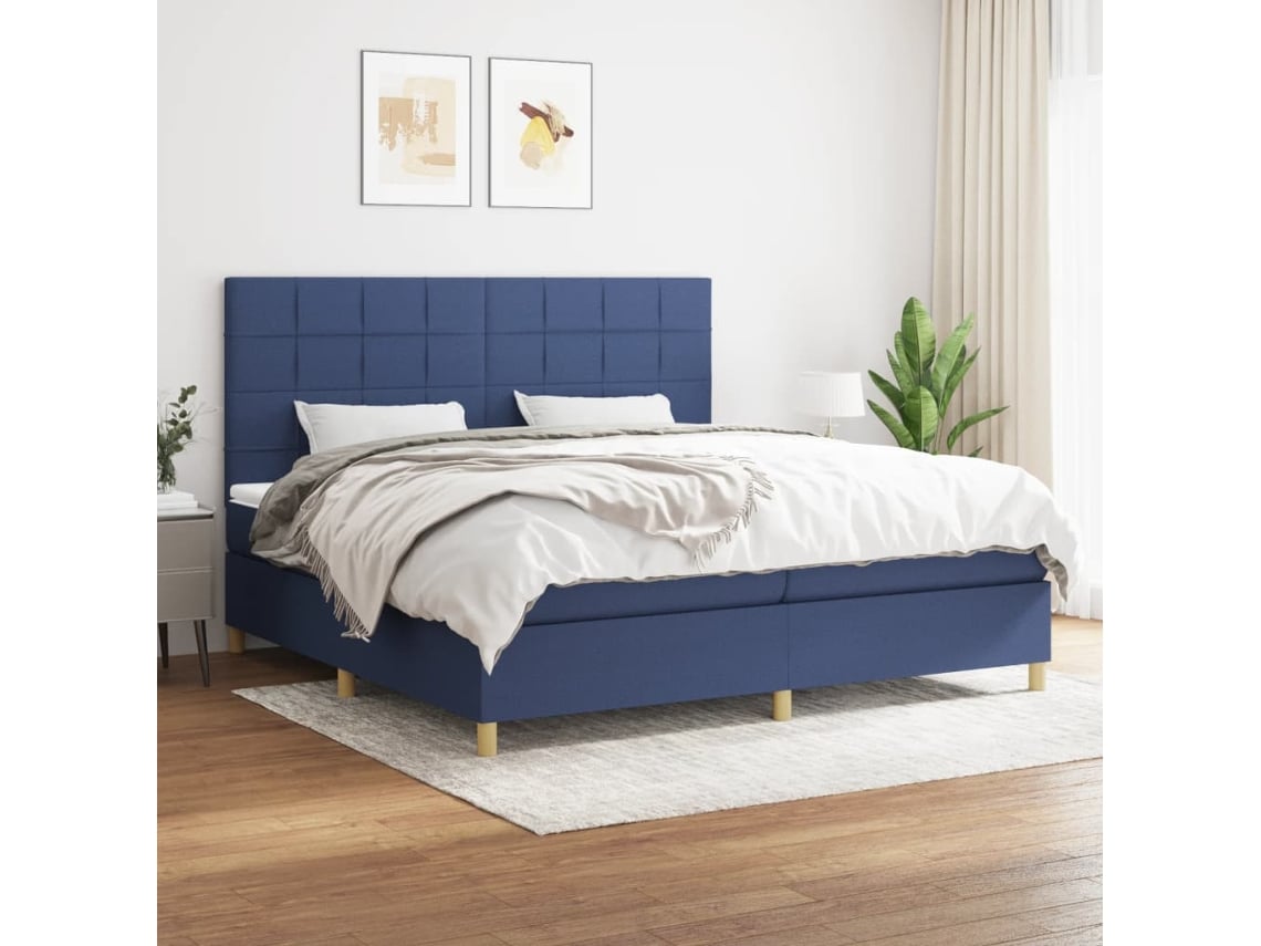 Cama box spring VIDAXL Azul Tecido (200x200 cm)