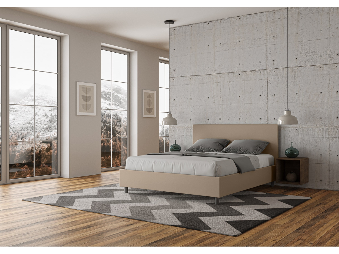 Cama de Casal Queen Size Sem Estrado Estofada AdeleITYHOME (160 x 190 cm - Painéis de Melamina e Couro Sintético)