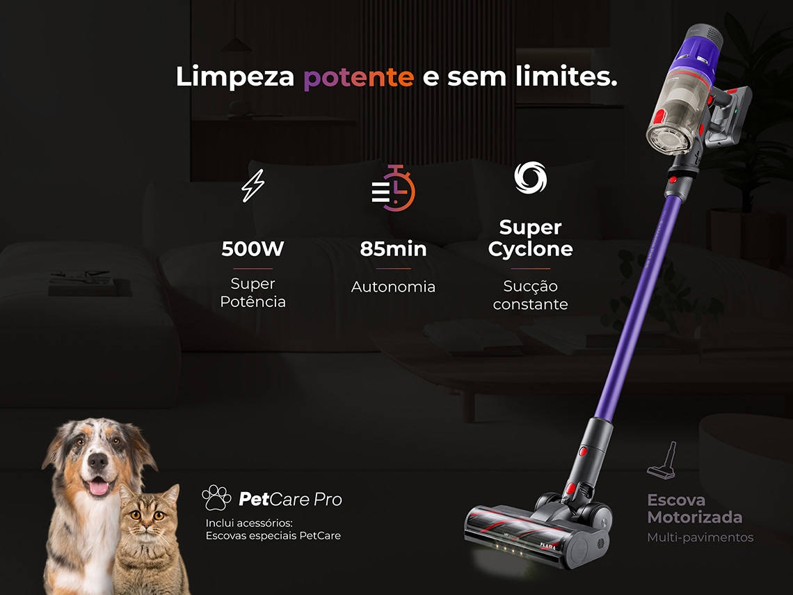 Aspirador Vertical FLAMA Pro Extreme Pet 85 1648FL (Autonomia: 85 min - 500W - 600 ml)