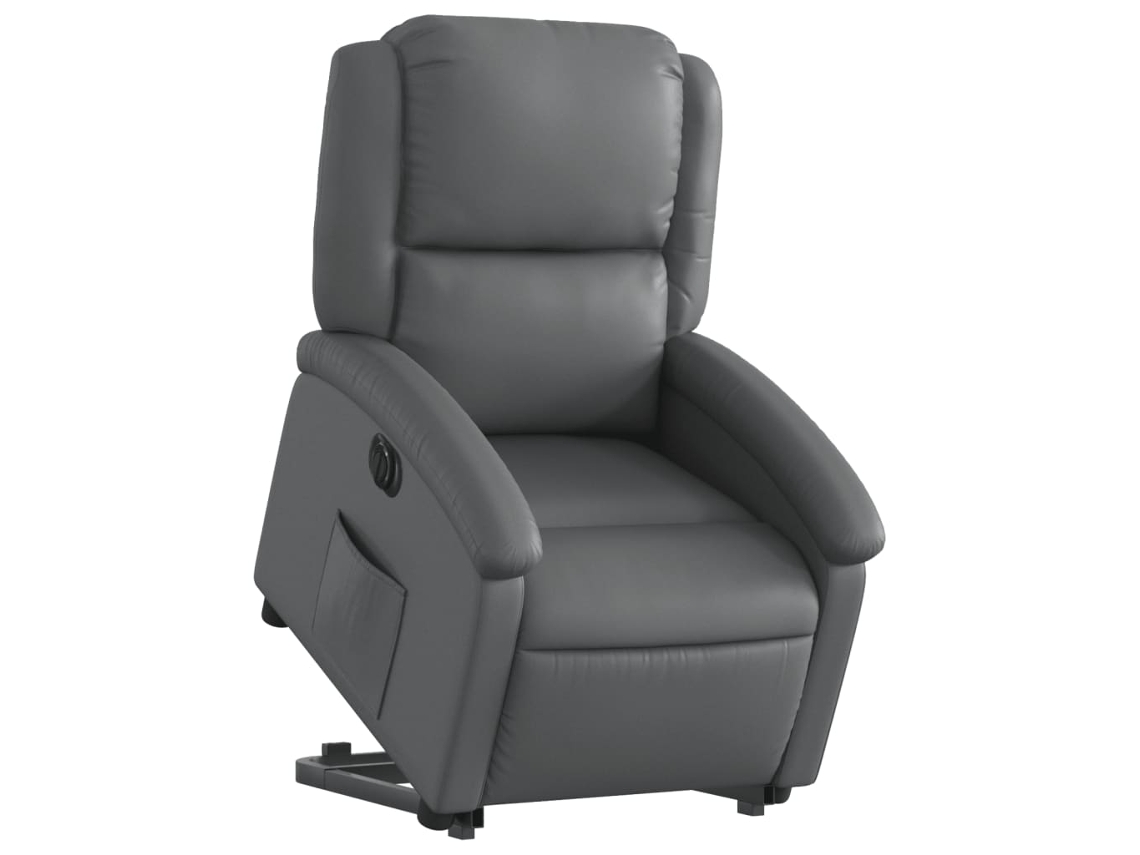 Poltrona reclinável elevatória elétrica couro artif. cinzento