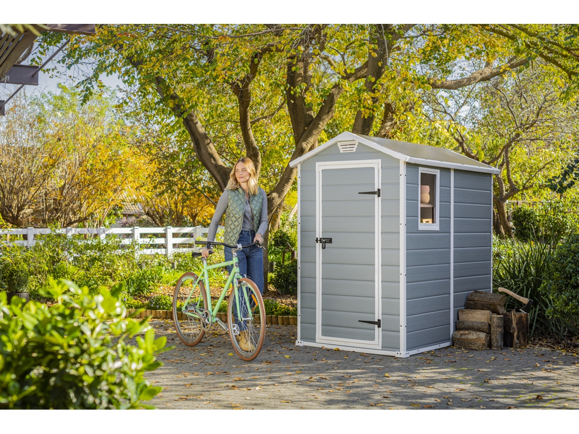 KETER Casa de Jardim MANOR 4x6ao ar livre abrigo de armazenamento galpão arrumação aço metal resina 130cmx192cmx198cm WxDxH