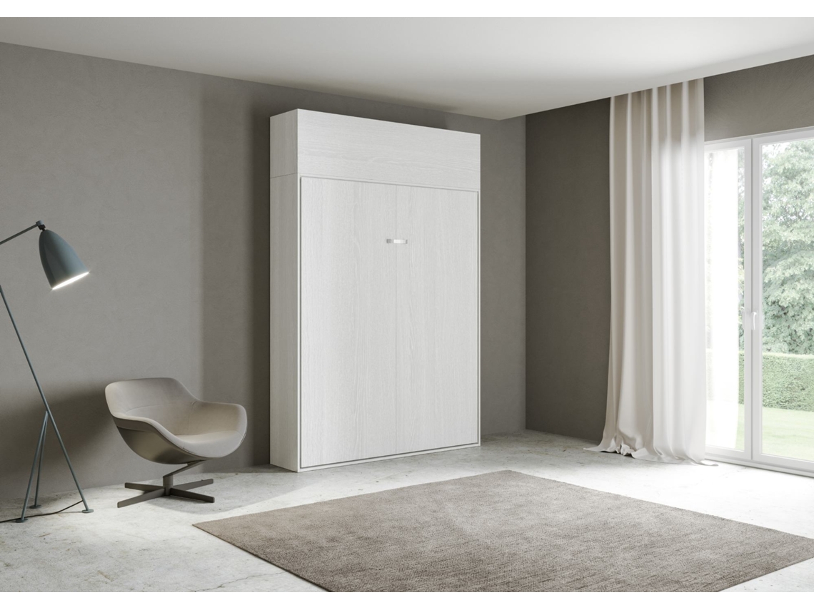 Cama Abatível 160 Vertical com Módulo a Parede Superior ITAMOBY Kentaro (174 x 39 x 210 cm - Painéis em Melamina - Freixo Branco)