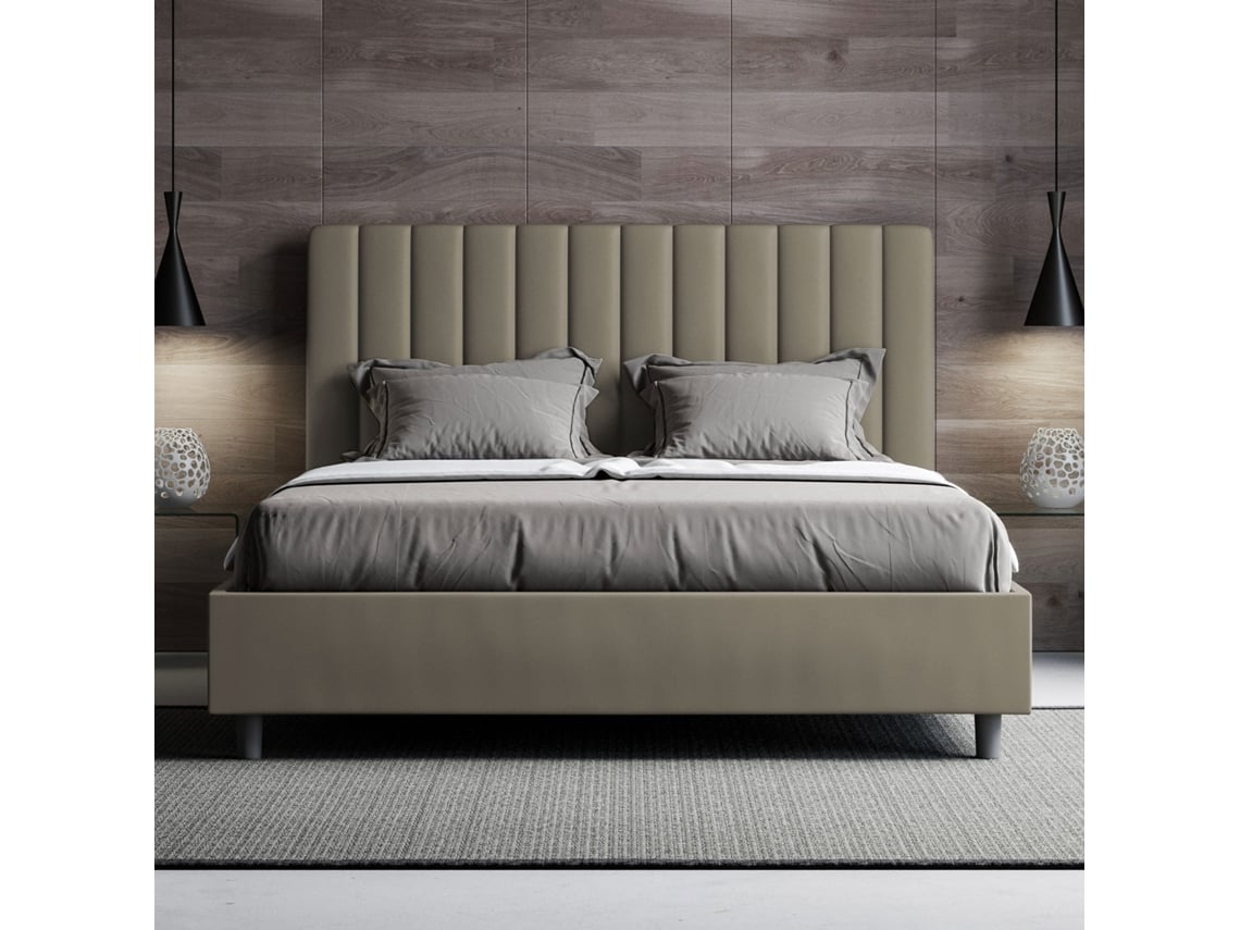 Cama de Casal Queen Size Sem Estrado Estofada AguedaITYHOME (160 x 200 cm - Painéis de Melamina e Couro Sintético)