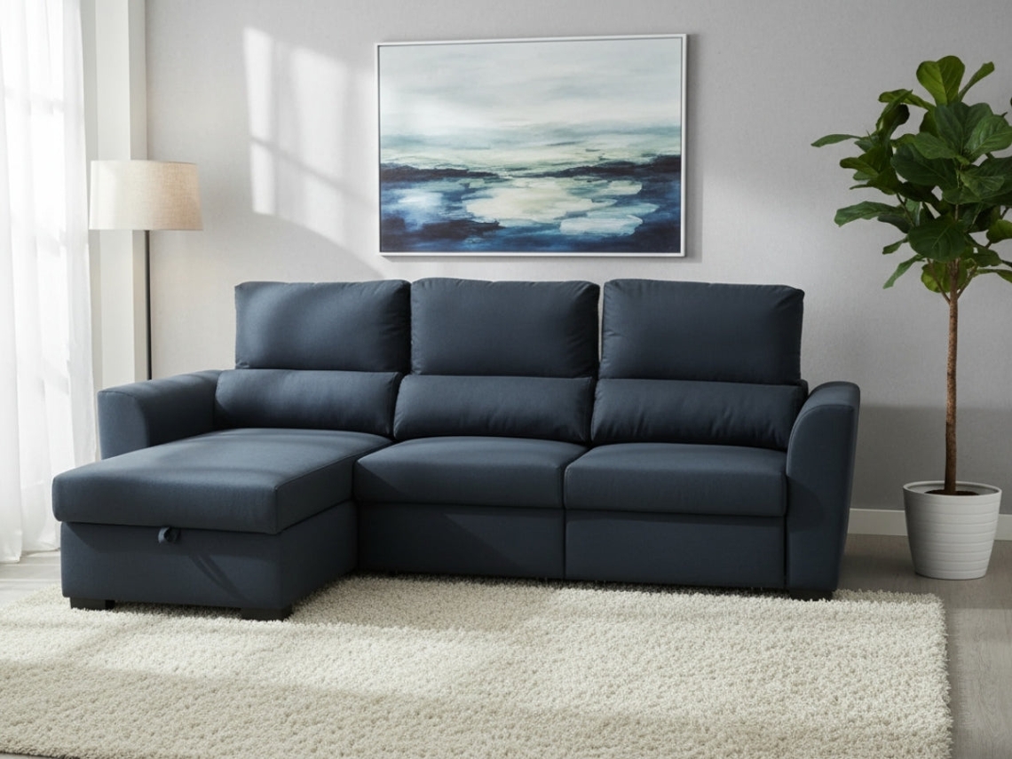 Sofá Cama 3 Lugares BUDWING Oliver Cinza Escuro + Chaise Longue (235 x 147 x 96 cm - Reversível Lado Direito/Esquerdo)