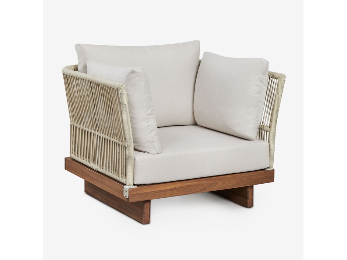 Poltrona Dailin Em Madeira De Acácia E Corda Trançada Poliéster Castanho Acácia Sklum