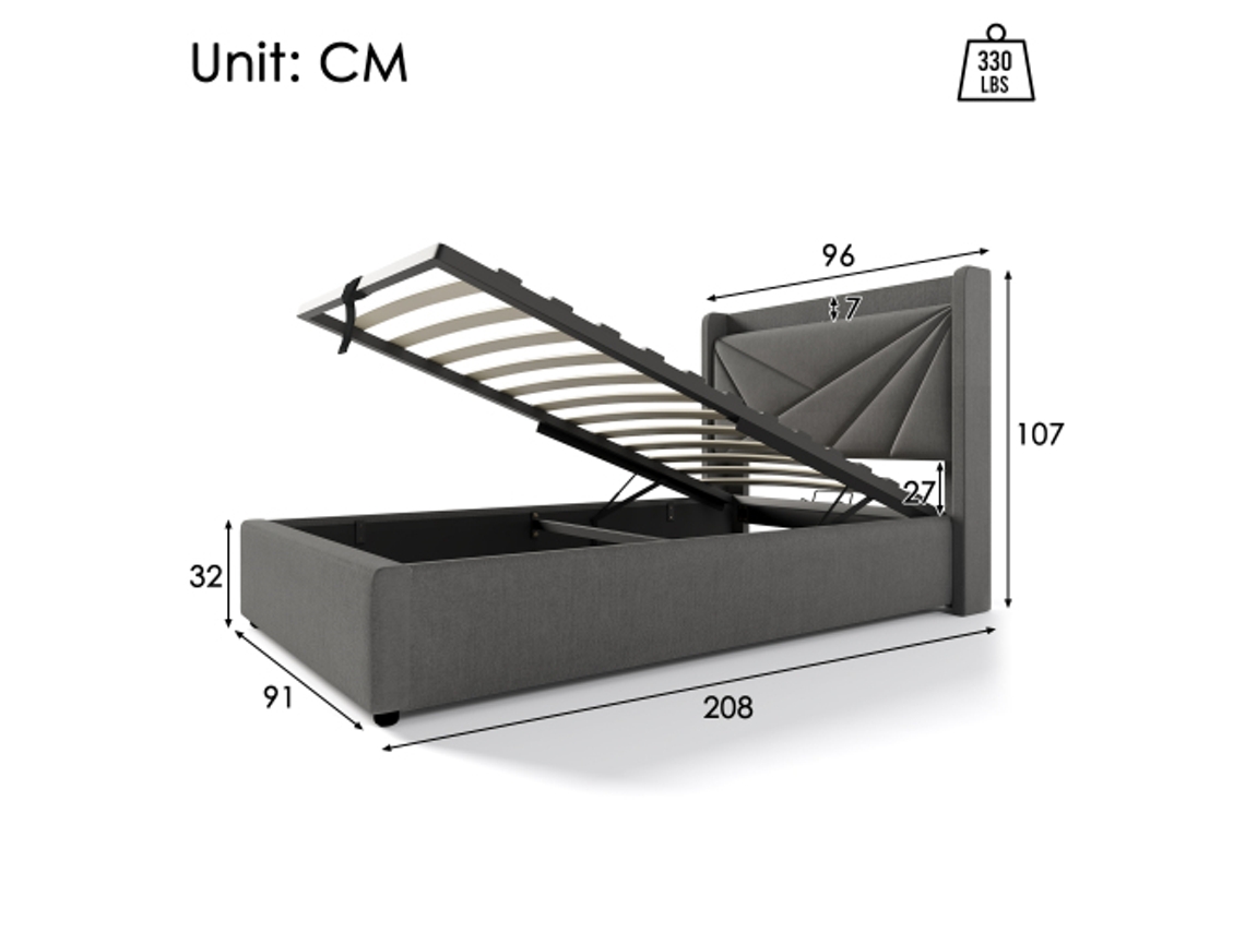 Cama Estofada, Cama De Solteiro, Caixa De Armazenamento Com Função De Carregamento Usb Tipo C, Cabeceira, Camas De Armazenamento, Estrutura De Cama