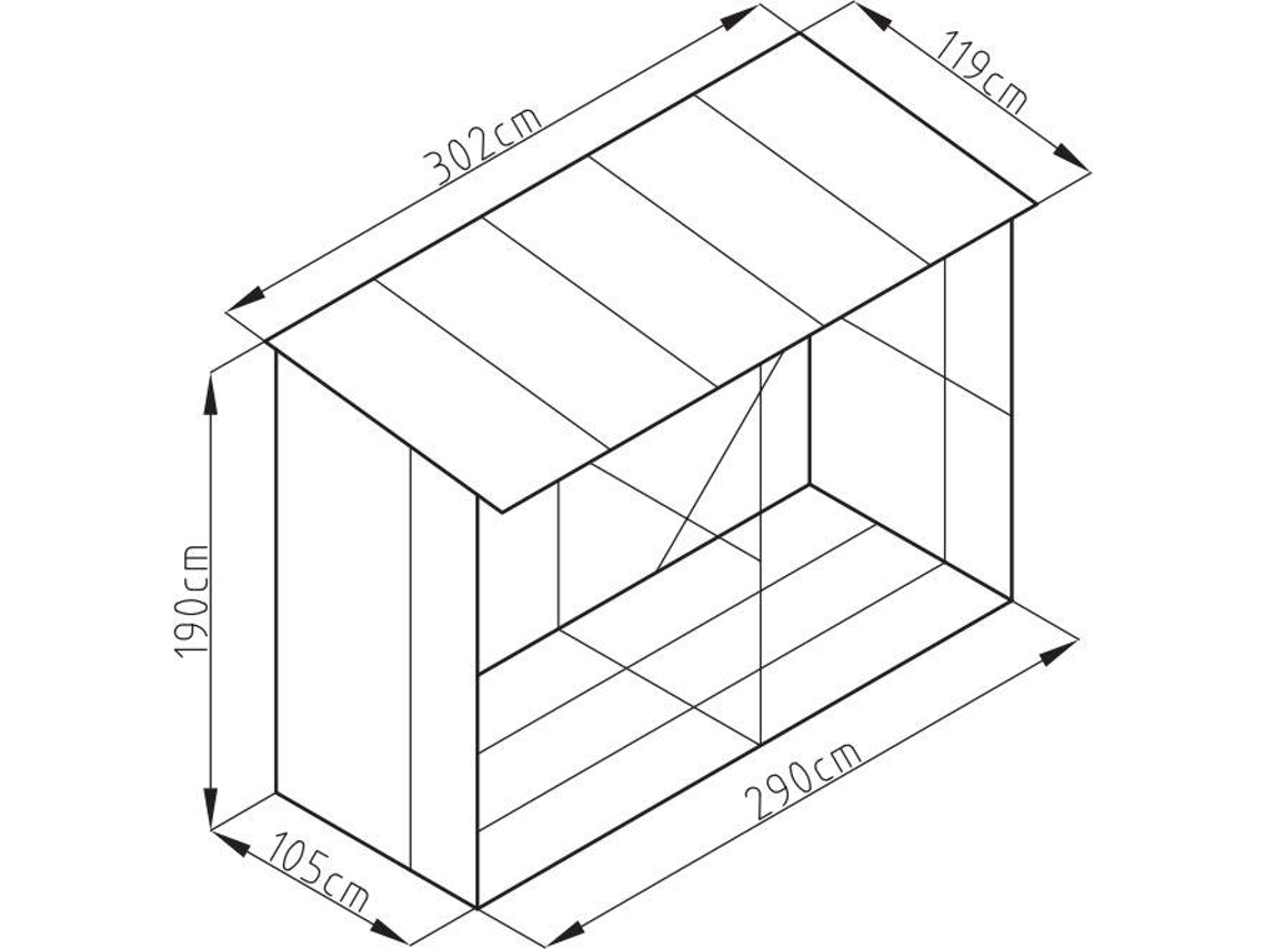 Abrigo para Lenha VENTE UNIQUE Varwood (Cinzento e Castanho - Metal - 290x105x190 cm)