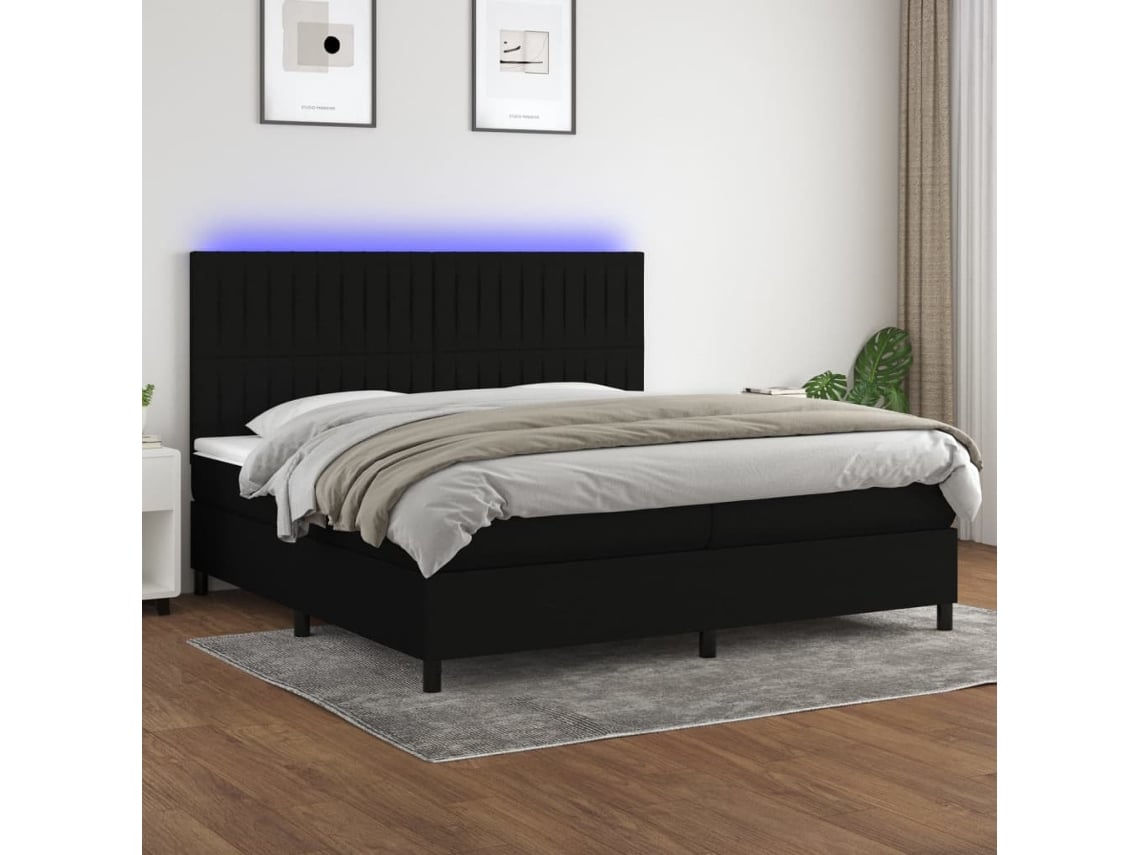 Cama Box Spring VIDAXL Colchão/LED (Preto - Tecido - 200 x 200 cm)