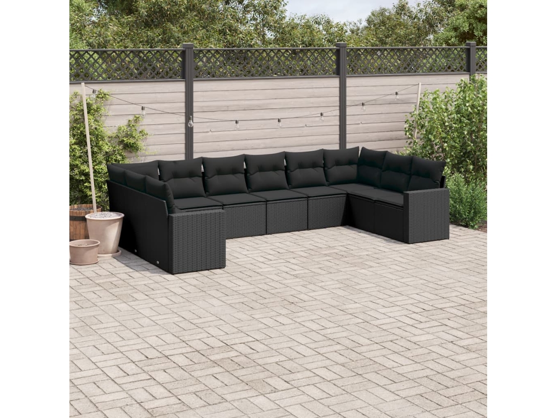 Conjunto 10 sofás de jardim c/ almofadões VIDAXL vime PE preto