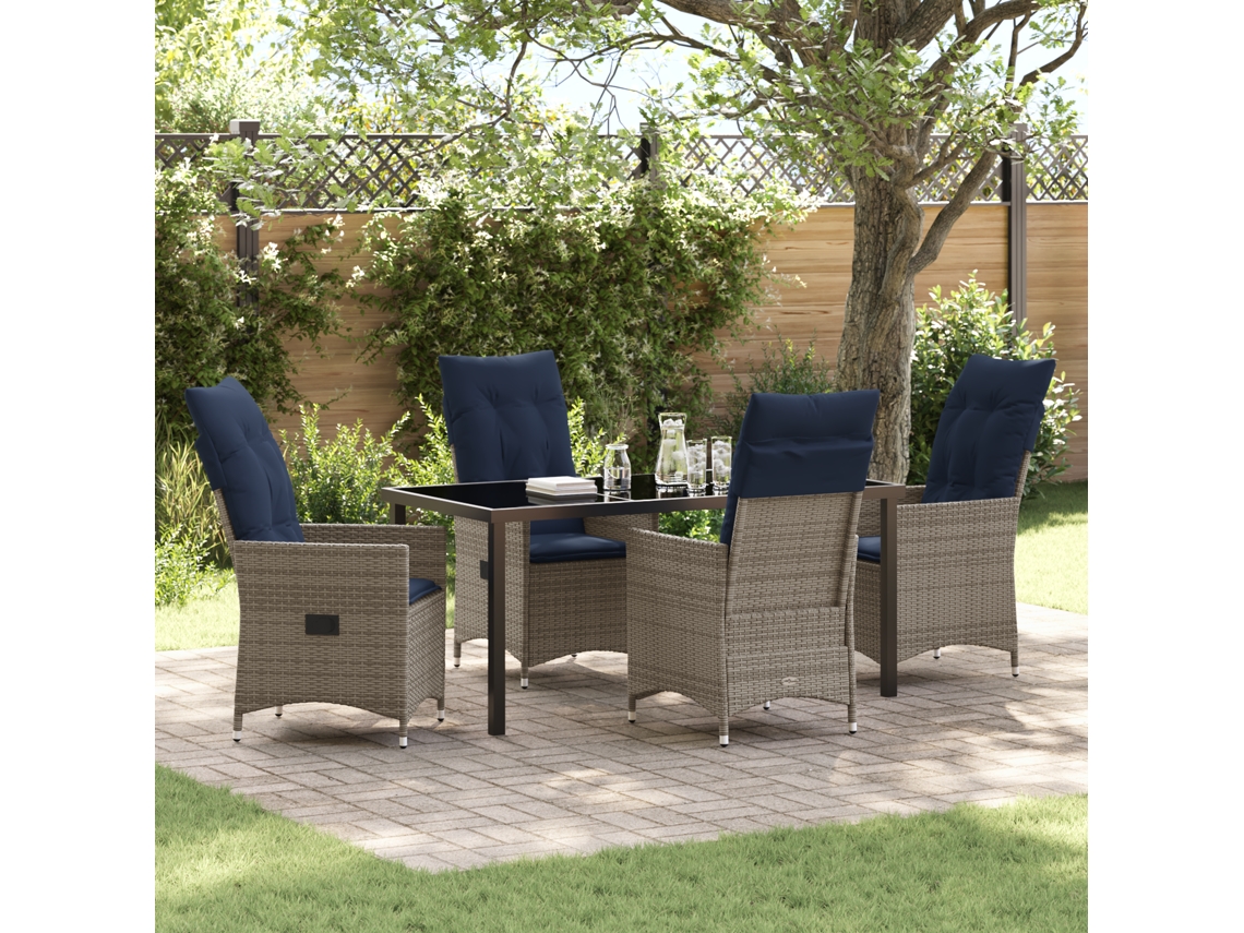 Conjunto 5 De Jantar Jardim Com Almofadas Vidaxl Cinza Vime Poliéster