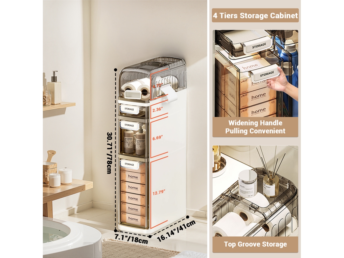 Armã¡rio De Armazenamento Estreito, Material Plã¡stico, Dimensãµes 18 X 41 X 78 Cm, 4 Camadas, Capacidade De Carga 10 Kg, Peso 3.8 Kg
