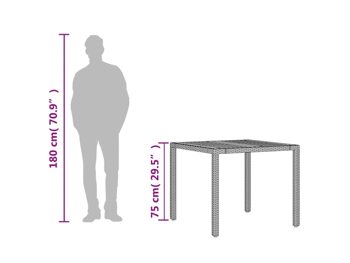 Mesa de Jardim com Tampo de Madeira de Acácia Vime Pe Cinzento PANGSHIYUAN