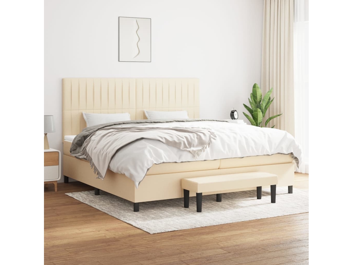 vidaXL Cama com molas/colchão 200x200 cm tecido cor creme