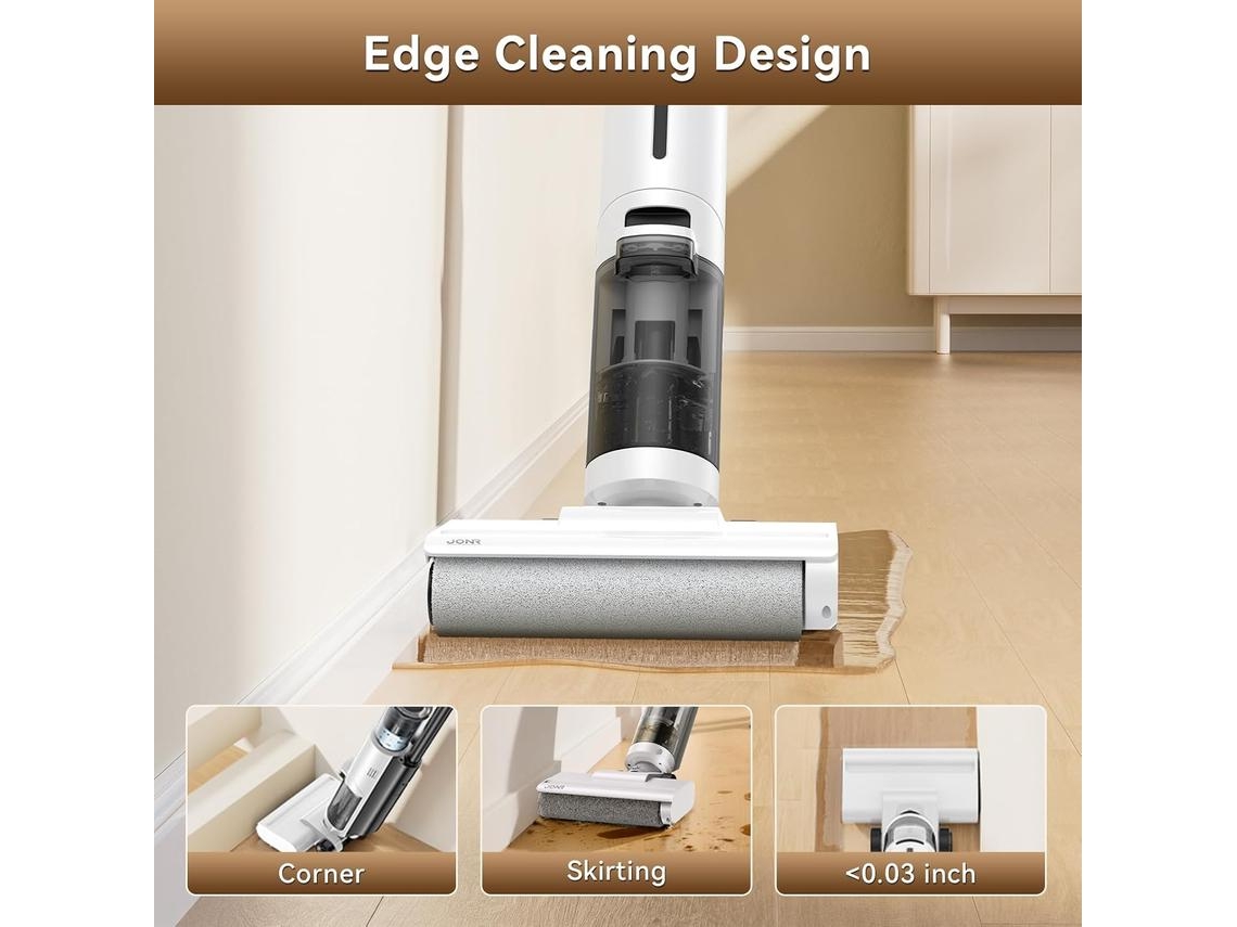 Máquina de Limpeza JONR ED12 Lite | Lava e Aspira | Sistema autolimpeza | Limpeza de bordos de 1 mm | Design anti-emaranhamento (3,5 kg, Branco)