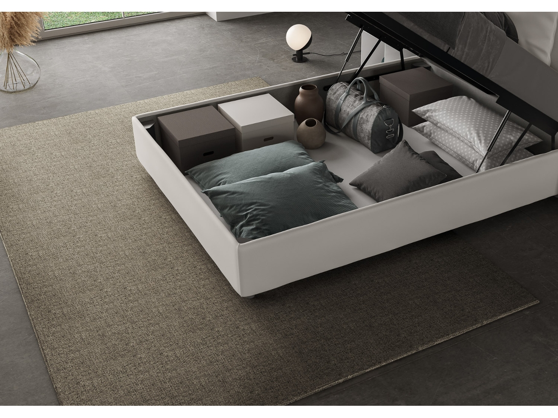 Cama de Casal com Arrumação Estofada Sem Cabeceira AzeliaITYHOME (140 x 190 cm - Painéis de Melamina e Couro Sintético)