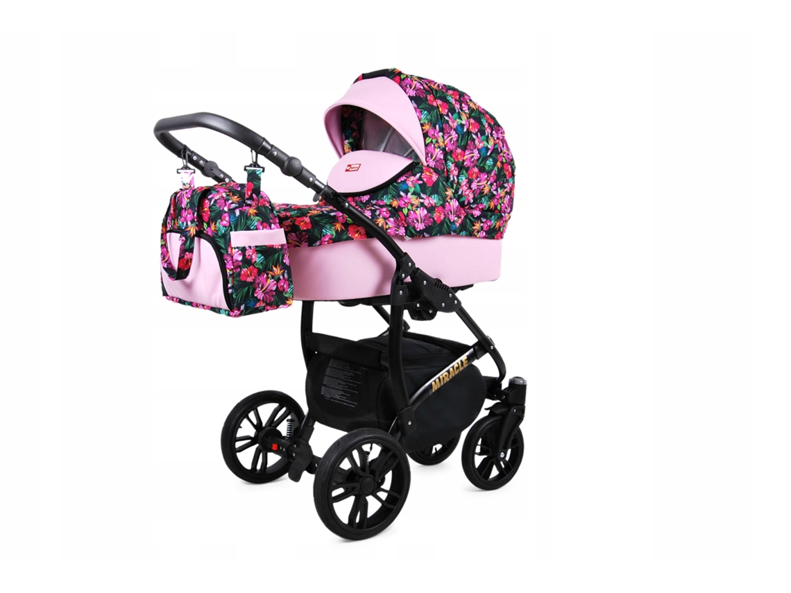 Carrinho de Bebé Multifuncional BABYLUX MIRACLE 4 Em 1 -Candy Hibiskus - Ajustável e dobrável Construção leve em alumínio - Acessórios