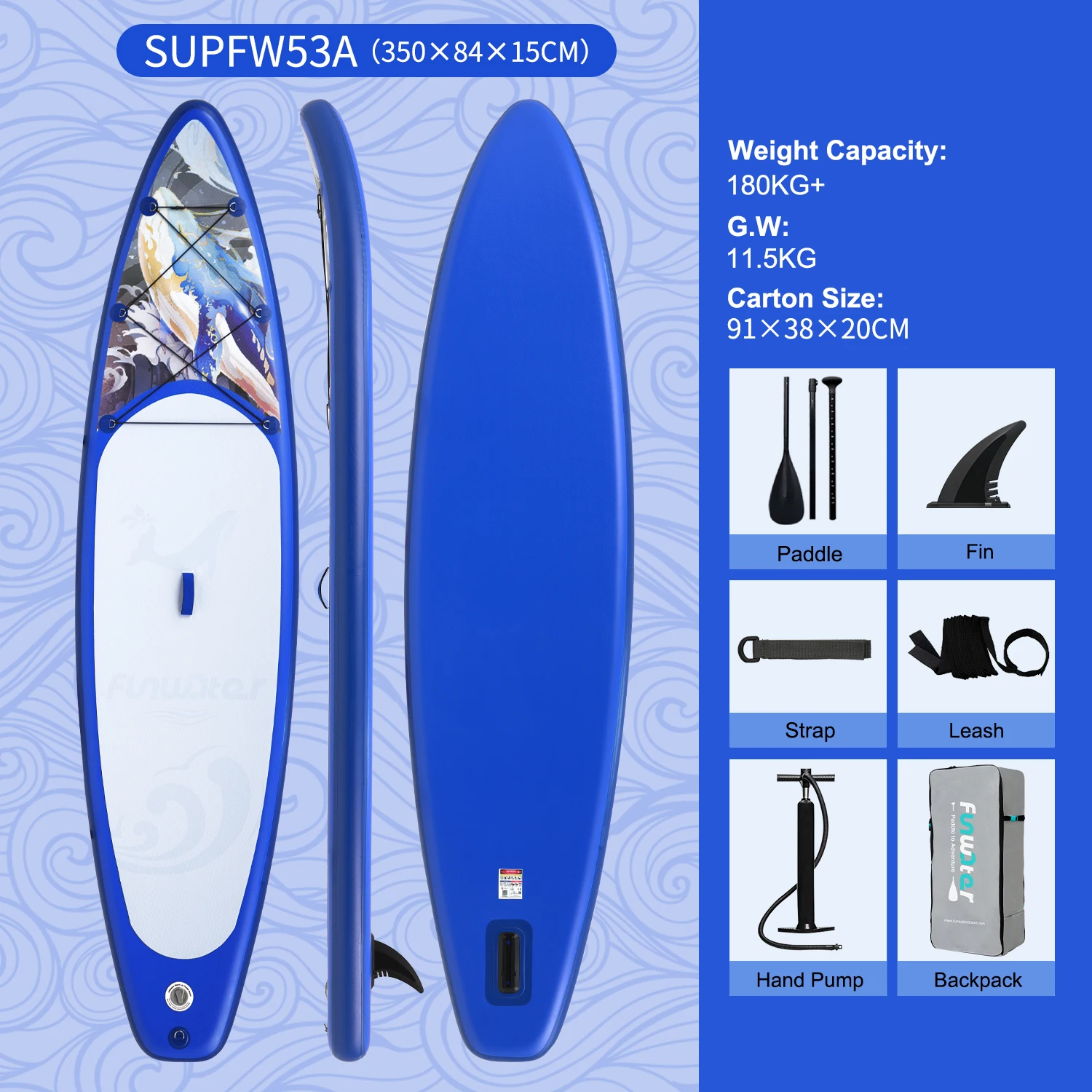Prancha De Stand Up Paddle, Inflável, Superfície Antiderrapante, Supfw53a Oem (350 × 84 × 15cm)