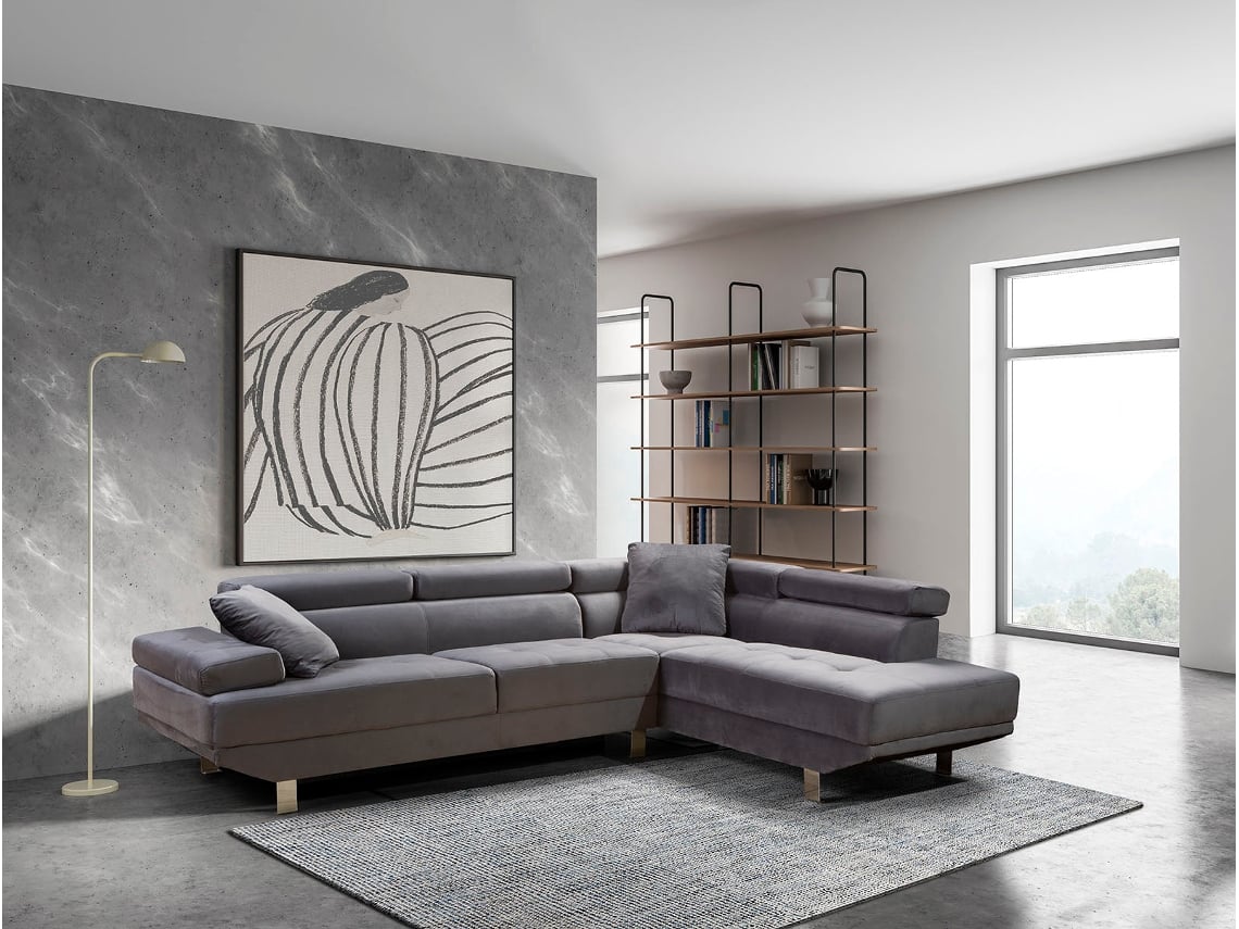 Sofá de Canto Chaise Longue Executive 262Cm Cinza Chaise Esquerda SALDOSYSTOCKS