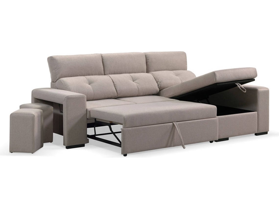 Sofá Cama BAZAR MONDIALE Tóquio (Bege - Madeira, Tecido, Poliéster - 250x85x97 cm)