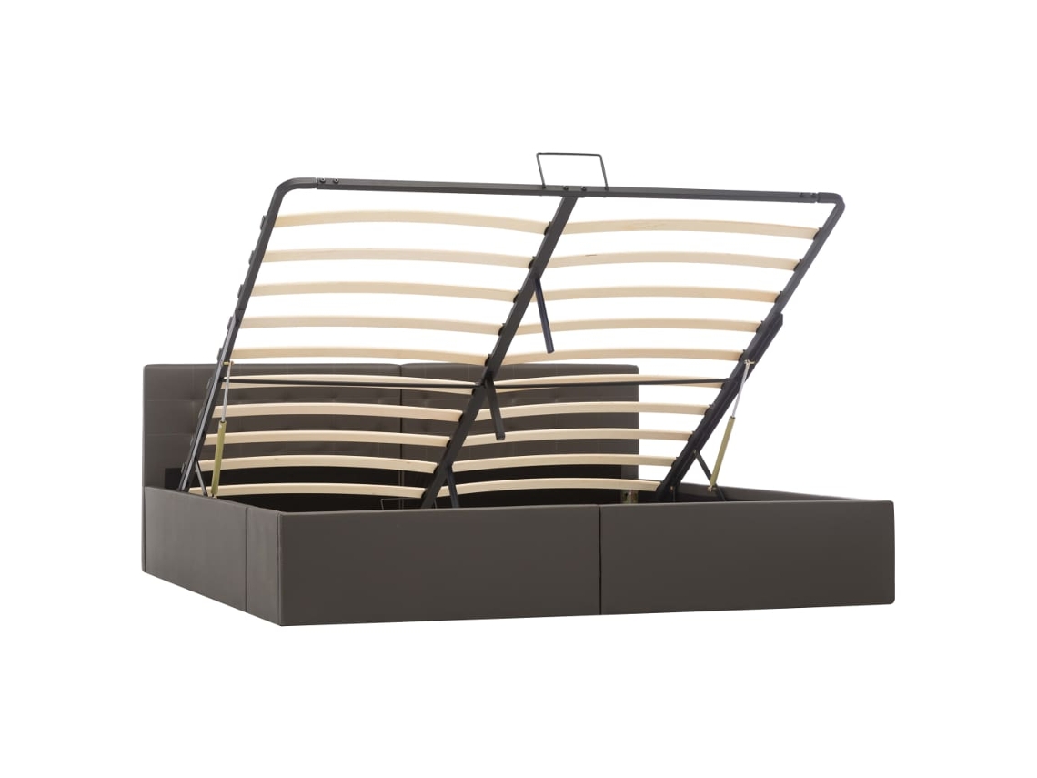 vidaXL Cama hidráulica c/ arrumação 180x200cm couro artificial cinza