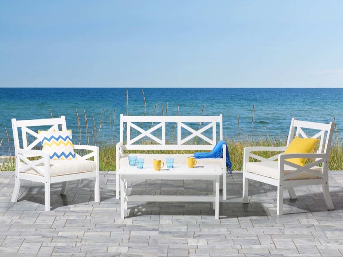 Mesa de jardim BELIANI Baltic de Madeira de acácia Branco 100x55x45