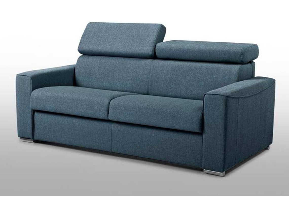 Sofá Cama Vizir LINEA SOFA (Azul - Tecido e Veludo - 196x94x100 cm/Dimensões da cama: 140-159 cm)