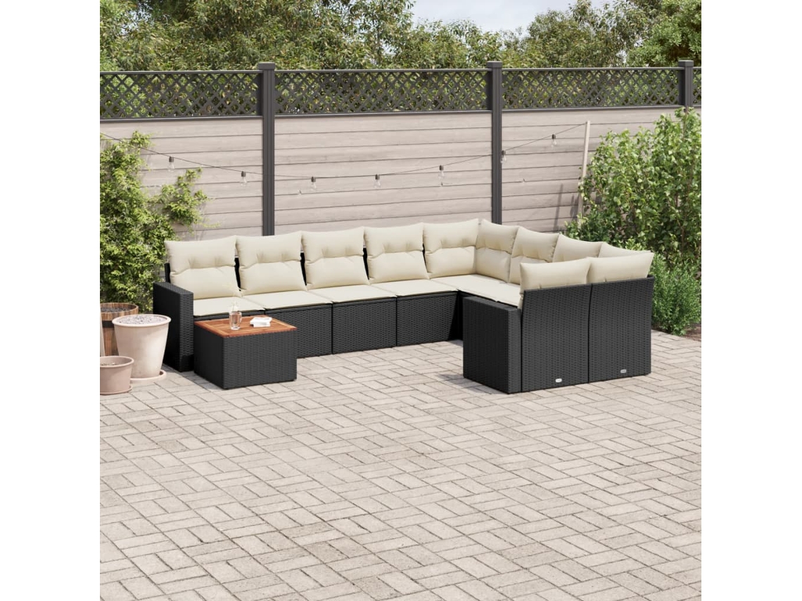 Conjunto 10 sofás de jardim c/ almofadões VIDAXL vime PE preto