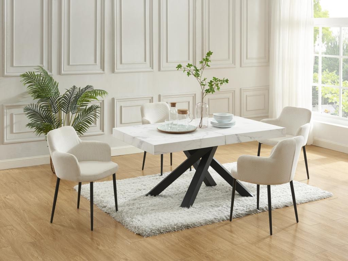 Mesa de Comedor Extensible de 6 a 10 Cubiertos En Mdf Y Metal Efecto Mármol Blanco Y Negro Catonav VENTE-UNIQUE