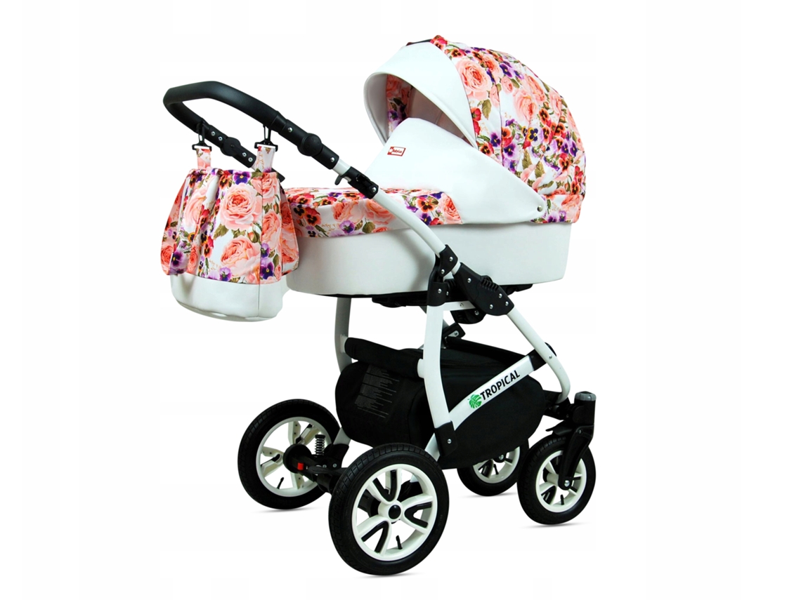 Carrinho De Bebé Multifuncional Babylux Tropical 3 Em 1 -pansies Roses - Ajustável E Dobrável Construção Leve Em Alumínio - Acessórios