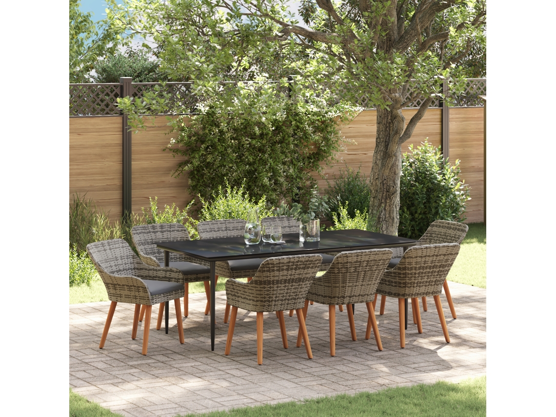 Conjunto 9 De Jantar De Jardim Vidaxl Cinza Rattan Poliéster