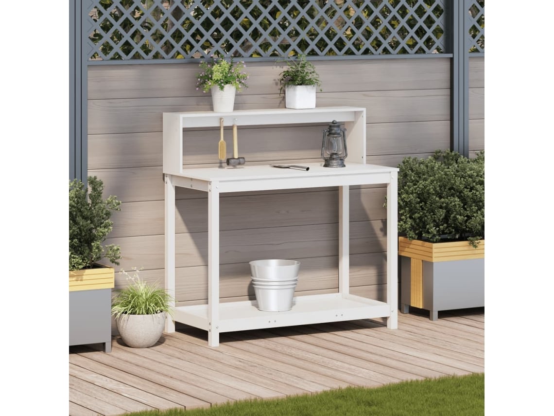 Mesa De Jardinagem Com Prateleiras Madeira Pinho Maciça Branco